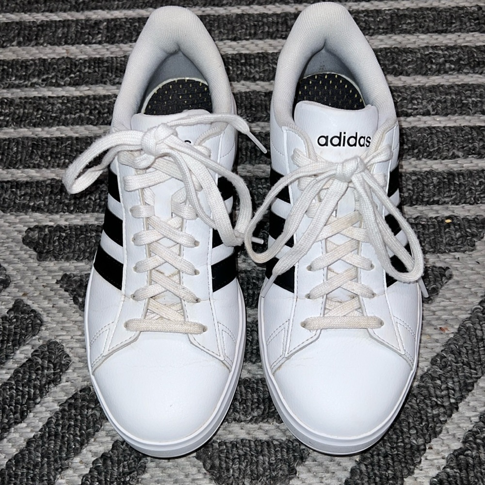 Adidas white with black stripes size 8 gently used
